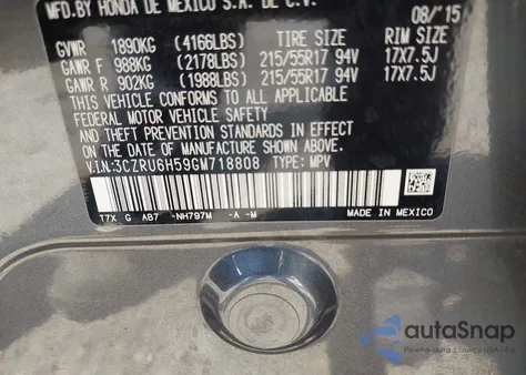 2016 Honda Hr-V Ex из США, поврежденный, VIN 3CZRU6H59GM718808